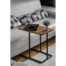 Metal Yan Sehpa Ahşap Raflı Koltuk Yanı Servis Sehpası C Sehpa