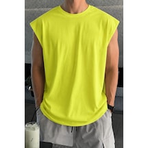 Cool Tarz Erkek Oversize Kolsuz Tişört %100 Pamuk Süprem Basic Bisiklet Yaka Fıstık Yeşili Fıstık Yeşili