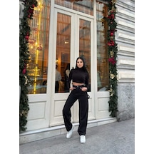 Shevega Kadın Siyah Yan Tokali Geniş Kesim Baggy Bol Paça Kot Jeans Pantolon Siyah