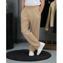 Modefendi Örgülü Model Baggy Kesim Jogger İpli Pantolon Bej