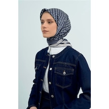 Armine Tivil Saf İpek Eşarp 9502 - 09 Lacivert Logo Desen