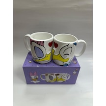 Donald Ve Daisy Duck 2'li Öpüşen Çift Kupa Bardak Seti Çok Renkli