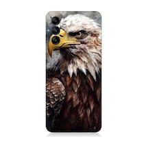 Samsung Galaxy M14 Uyumlu Asil Beyaz Başlı Siyah Kartal Desenli Silikon Kılıf