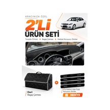 E-biz Mercedes W204 C180 2007-2014 Uyumlu Torpido Örtüsü + Deri Bagaj Çantası - Siyah-gri - Mb006