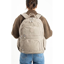 Ss 3013 Unisex Suya Dayanıklı Krinkıl Kumaş Çok Gözlü Orta Boy Laptop Okul Ve Sırt Çantası Kum