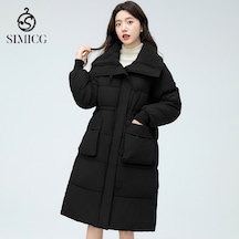 Sımıcg Yaka Gündelik Sıcak Tutan Kadın Mont Siyah