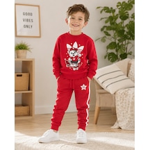 Eray Alp Kids Unisex Çocuk Kırmızı Baskılı Sweatshirt Eşofman Takımı Günlük Rahat Kombin