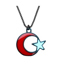 Herşey Nota Ay Yıldız Kırmızı Beyaz Kolye Gümüş