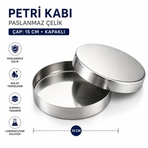 Petri Kabı Paslanmaz Çap 15 Cm Kapaklı