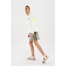 Kız Çocuk Baskı Detaylı Kapüşonlu Ekru Sweatshirt 16246184