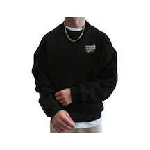 Herkesemoda Charlie Baskı Detaylı Bisiklet Yaka Sweatshirt Siyah Siyah