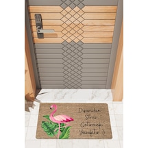 Rugmood Modern Dijtal Baskı Flamingo Stres Kapı Önü Paspası Kahverengi