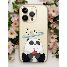 Apple Uyumlu iPhone 15 Pro Max Kalpli Panda Tasarımlı Şeffaf Telefon Kılıfı Çok Renkli