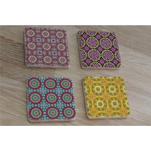 Tablosan Mandala Desenleri Doğal Taş Bardak Altlığı 4'lü Set 174140 Çok Renkli