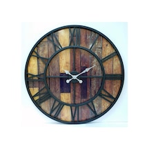 Otantik Ferforje Metal Ahşap Eskitme Duvar Saati 76Cm Ahşap