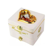 Qingmipy Kız Çocuklar İçin Fantezi Muzikli Muzik Kutusu - Balerin Figürü İle Çalınan Melodi Ve Gizli Çekmeceli Keman Desenli Aksesuar Saklama Kutusu Beyaz