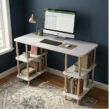 Kitaplıklı Bilgisayar Masası Raflı Çalışma Masası Modern Dekoratif Ofis Mobilyası Beyaz 120 Cm Diğer