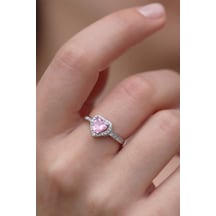 Çelik Pembe Ayarlanabilir Kadın Kalpli Gümüş Yüzük Çok Renkli
