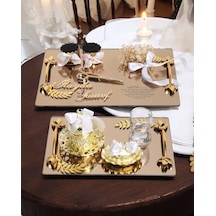 Harmony Gold Söz Nişan Tepsisi Ve Damat Kahve Fincan Tepsisi Beyaz Beyaz