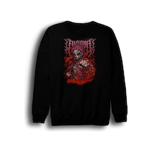 Demon Slayer Anime Baskılı Unisex %100 Pamuk Siyah Bisiklet Yaka Sweatshirt Siyah