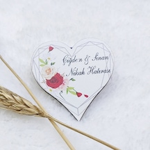 Kalp Ahşap Nikah Magnet UV Baskı Nişan Hediyeliği Ekonom(30 Adet)