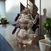 Bakır Çaydanlık & Bakır Demlik El Yapımı Zımba Desenli Gümüş Renk Gümüş Bakır Çaydanlık & Bakır Demlik El Yapımı Zımba Desenli Gümüş Renk Gümüş