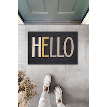 Rugmood Modern Dijital Baskı Paspas - Hello Yazılı Koyu Premium Tasarım- Kapı Önü Paspası Çok Renkli