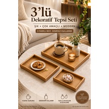 Bambu Tepsi 3'lü Set - Sunum Ve Dekoratif Tepsi Kahverengi
