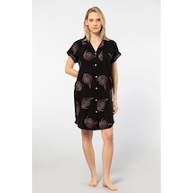 Türen Kadın Desenli Dokuma Düğmeli Elbise 001