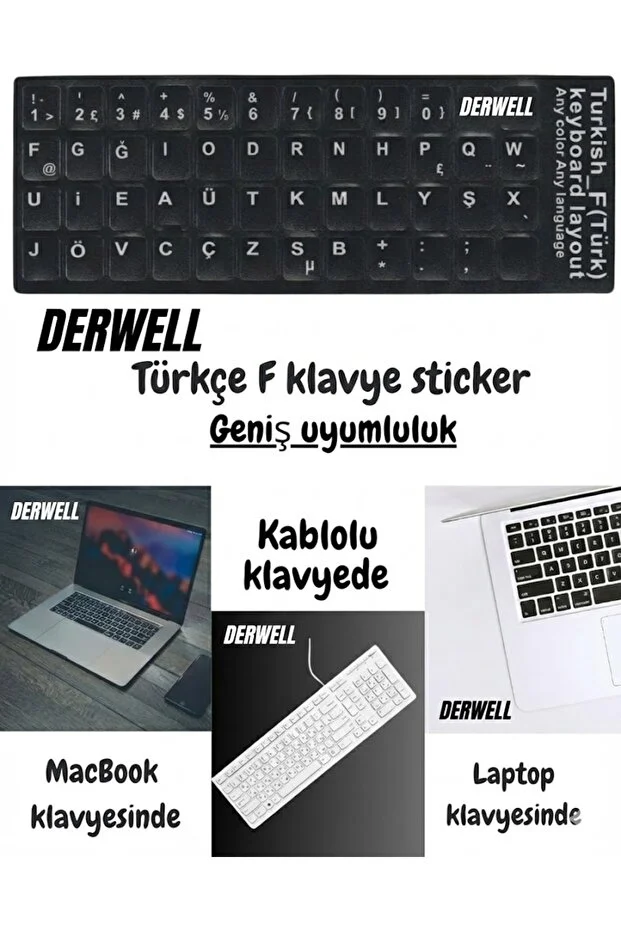 1 Adet Türkçe F Klavye Sticker Notebook Pc Uyumlu Klavye Etiketi Silinmez Yapışkanlı Türkçe Harfler
