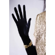 Saten Likrali Bordo Dans & Opera Eldiveni - 40 Cm Siyah