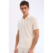 DeFacto Slim Fit Dar Kesim Polo Yaka Dokulu Kısa Kollu Krinkıl Beyaz Tişört E1222AX25SMWT32