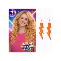 80 Ler 9039lar Retro Neon Turuncu Şimşek Küpe 10 Cm Diğer
