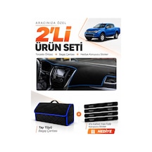E-biz Mıtsubıshı L200 2015-2021 Uyumlu Torpido Örtüsü + Tay Tüyü Çanta - Siyah-mavi - Mı008