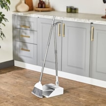 Deconox Corner Taraklı Ve Saplı Faraş Süpürge Seti - Katlanabilir Dik Faraş Takımı - Paslanmaz Çelik Saplı Ergonomik Temizlik Seti Beyaz - Antrasit