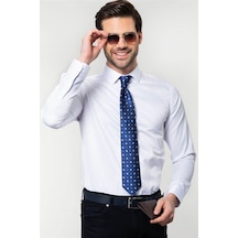 Tudors Slim Fit Dar Kesim Düz Erkek Gömlek-19029 Beyaz