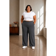 Sngl Tekstil Kadın Büyük Beden Pantolon S M L Xl 2xl 3xl 4xl 5xl 6xl 7xl 8xl 9xl Gri Füme