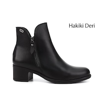 Gönderi(R) Gönderi R Siyah Çift Fermuarlı Kalın Topuklu Hakiki Deri Bot Siyah