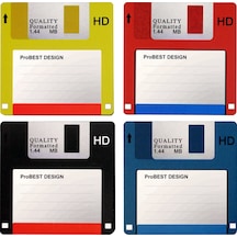 3.5 Disket Bardak Altlığı Seti Retro - 12 Adet - 4 Renk Çok Renkli