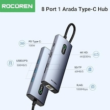 8 Portlu 4k 30hz Gigabit Ethernet Sd Tf Kart Okuyuculu 3 Usb3.0 Pd 100w Destekli Hub Çoklayıcı