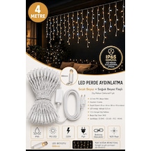 4 Metre 192 Led Profesyonel Perde Led Işık Dış Mekan Kalın Kablolu Beyaz Flaşlı Kafe Restoran Bahçe Teras Aydınlatma Sarı