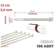 Pemsan 100 Adet 15cm X 3.6mm Plastik Kelepçe Kablo Bağı Beyaz 15cm