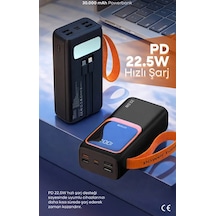 Simex 30.000 Mah Powerbank 30000 Mah Ekranlı 22.5w Pd Hızlı Şarj Fenerli Kablolu Type C Lighting Renkli