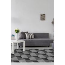 Kaymaz Dijital Mutfak & Salon Halı Star Pamuk Saçaklı Geometrik E5010 gri