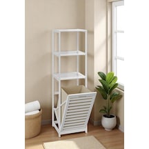 Digithome Bambu Beyaz Mat Lake Kirli Sepetli 3 Raflı Banyo Düzenleyici Çamaşır Sepeti Db-0019 Kahverengi