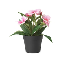 Saksılı Yapay Bitki Pembe Balsam Çiçeği, Meridyendukkan 9 Cm İç/dış Mekan