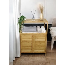 Bambu Çift Kapaklı 2 Raflı Çok Amaçlı Düzenleyici Organizer Banyo Dolabı Bambu