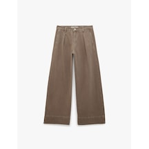 Koton Pileli Pamuklu Normal Bel Cep Detaylı Geniş Paça Pantolon - Wide Leg Jeans Açık Kahverengi 7wal40017mw