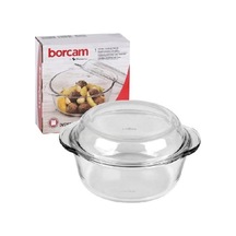 Yuvarlak Cam Kapaklı Orta Borcam 1450 Cc- Fırın Kabı 59023 Beyaz