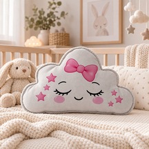 Bk Gift Sevimli Yüz Tasarımlı Gri Bulut Yastık-5 - Bebek Ve Çocuk Odası Dekoratif Yastık 34,5x22 Cm